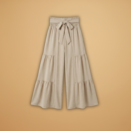 Palazzo Trousers with Waist Belt and Ruffle Hem for Women