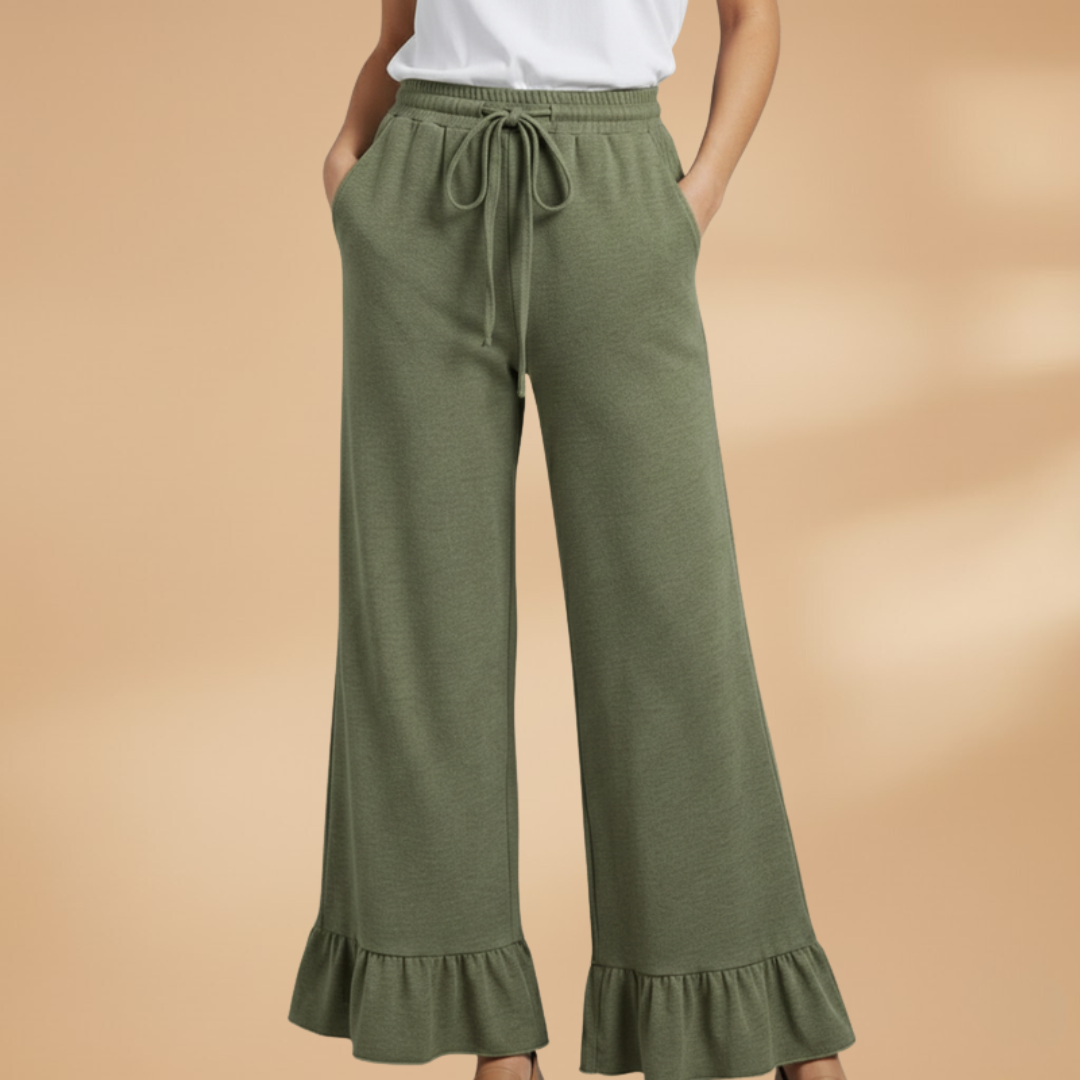 Palazzo Trousers with Ruffles and Side Pockets for Women