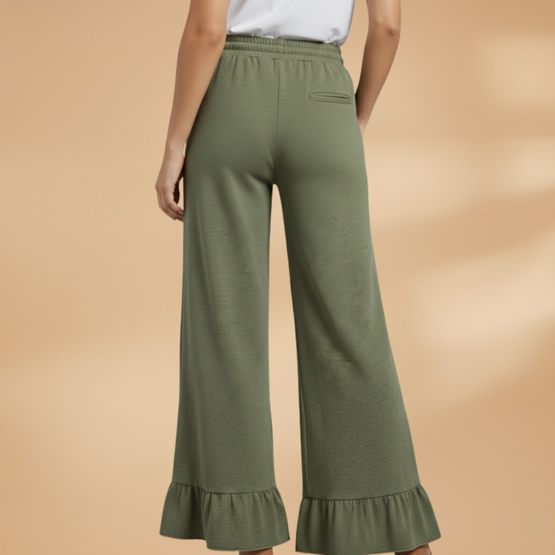 Palazzo Trousers with Ruffles and Side Pockets for Women