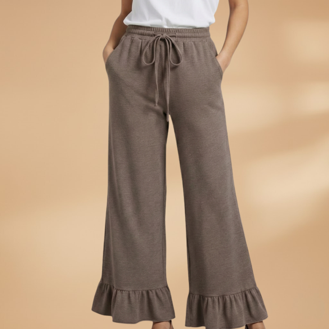 Palazzo Trousers with Ruffles and Side Pockets for Women