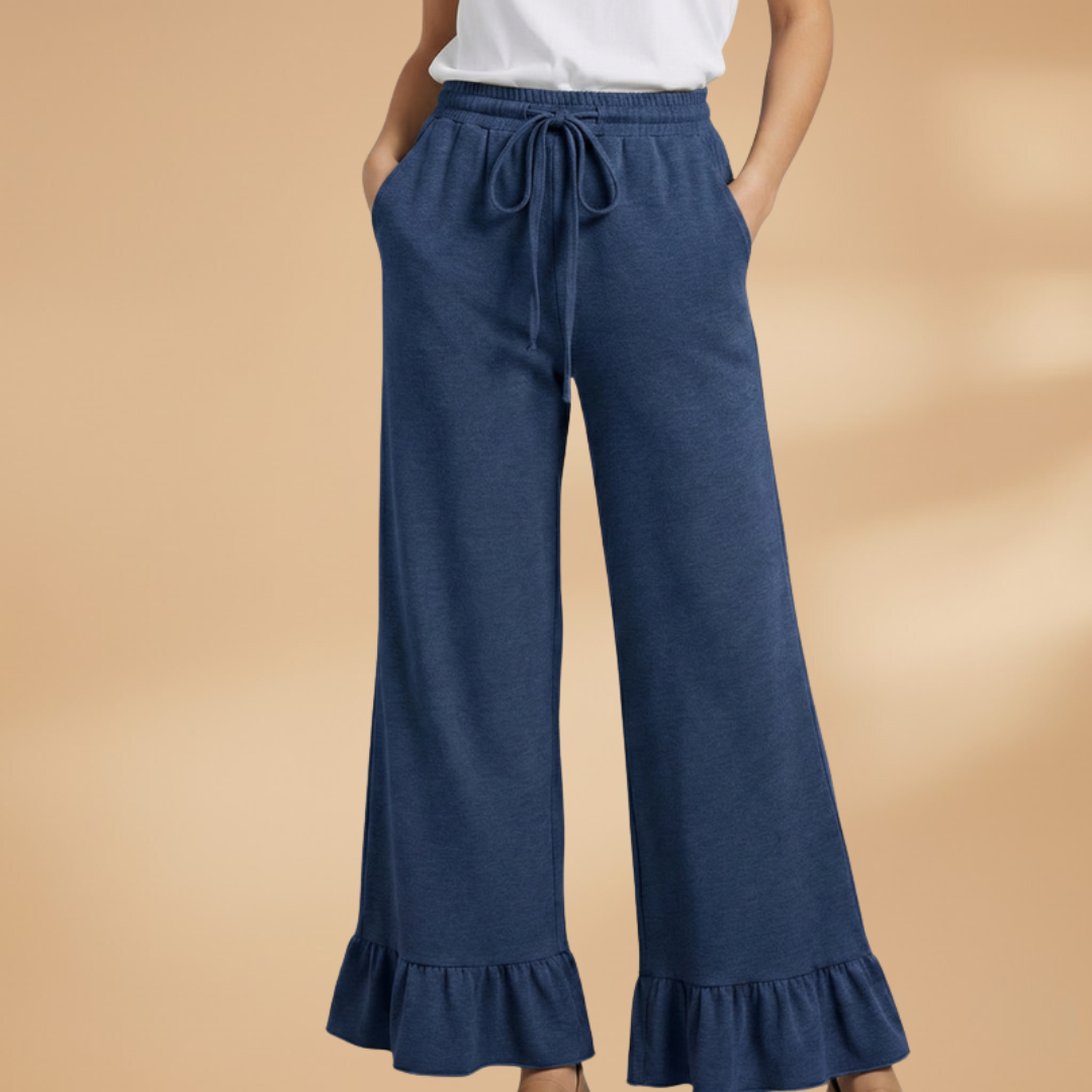 Palazzo Trousers with Ruffles and Side Pockets for Women