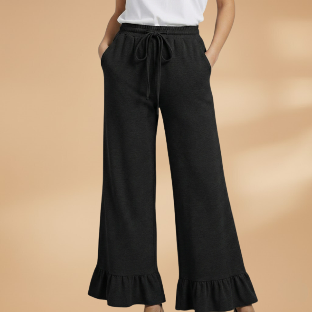 Palazzo Trousers with Ruffles and Side Pockets for Women