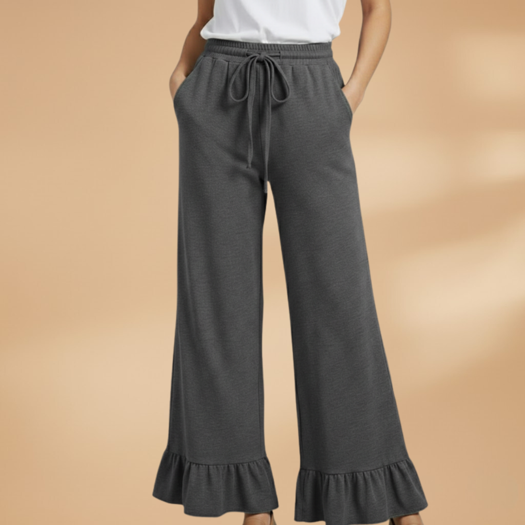 Palazzo Trousers with Ruffles and Side Pockets for Women