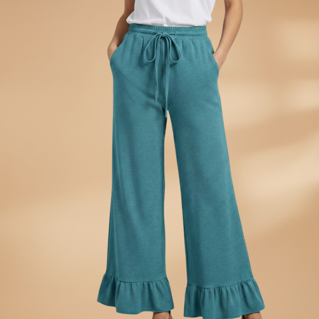 Palazzo Trousers with Ruffles and Side Pockets for Women