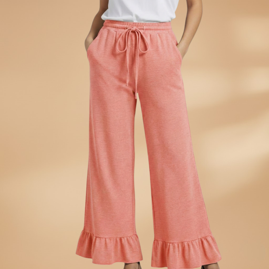 Palazzo Trousers with Ruffles and Side Pockets for Women