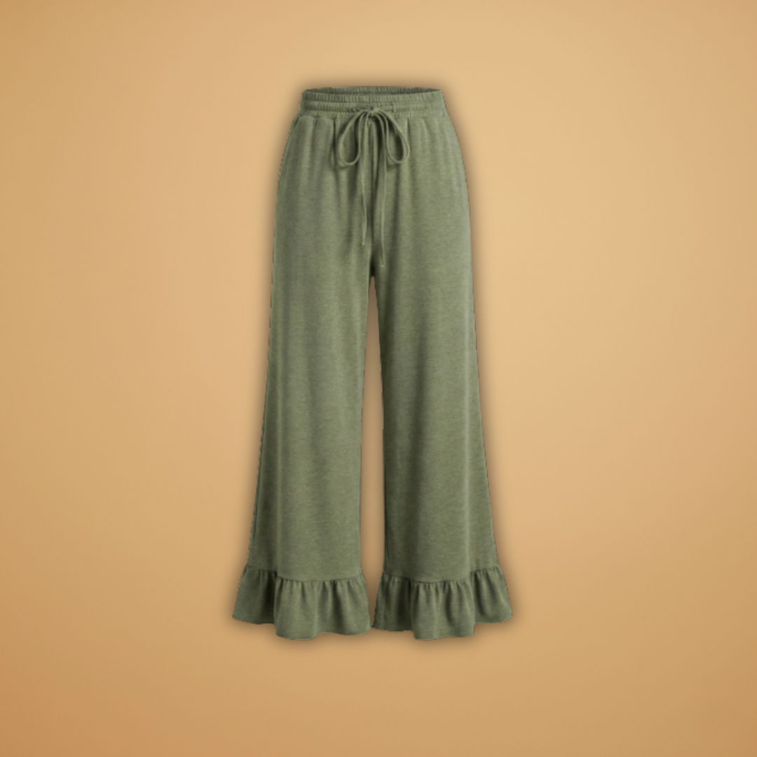 Palazzo Trousers with Ruffles and Side Pockets for Women