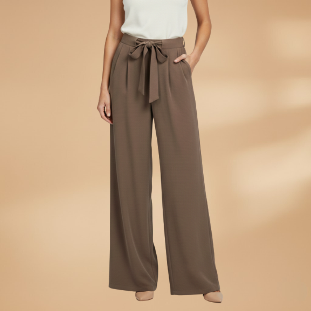Palazzo Trousers with Wide Legs and Waist Tie for Women