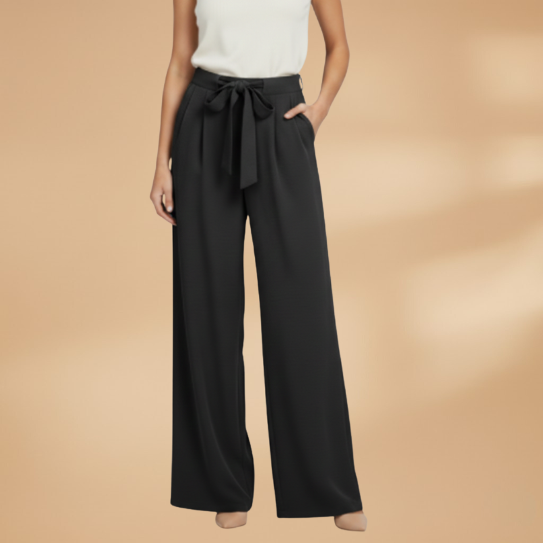 Palazzo Trousers with Wide Legs and Waist Tie for Women