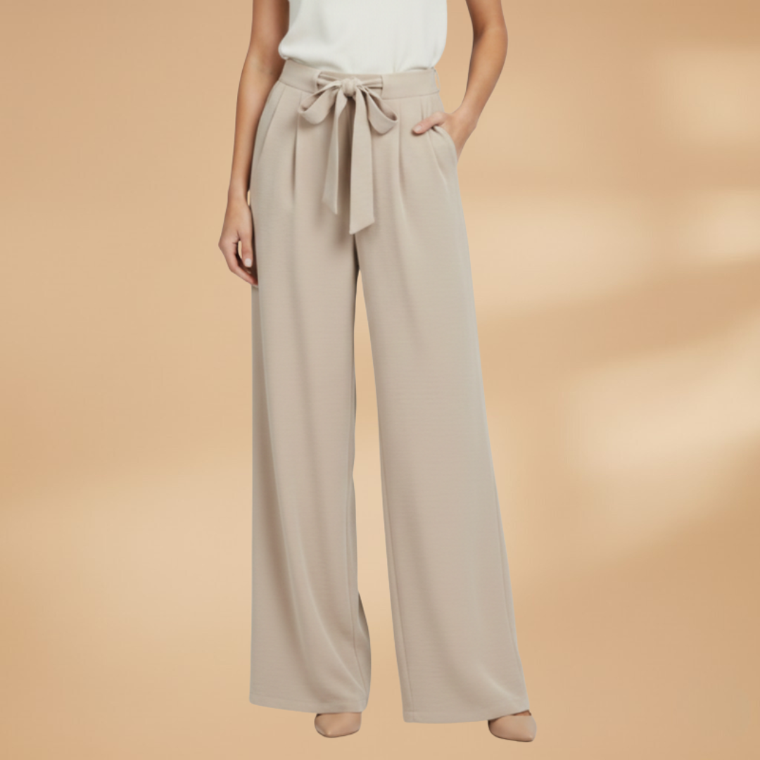 Palazzo Trousers with Wide Legs and Waist Tie for Women