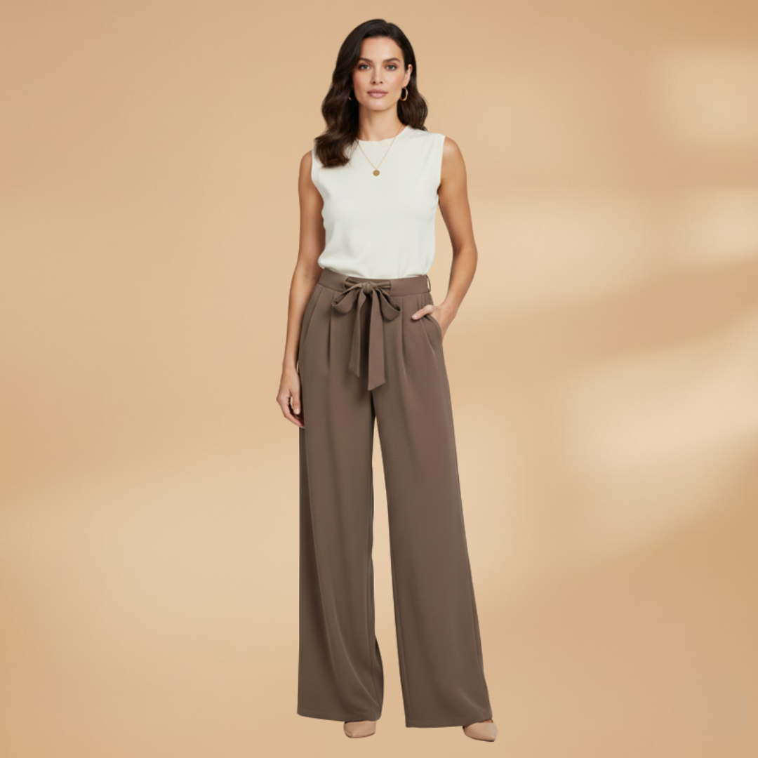 Palazzo Trousers with Wide Legs and Waist Tie for Women