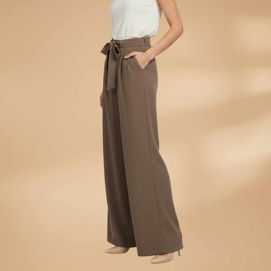 Palazzo Trousers with Wide Legs and Waist Tie for Women