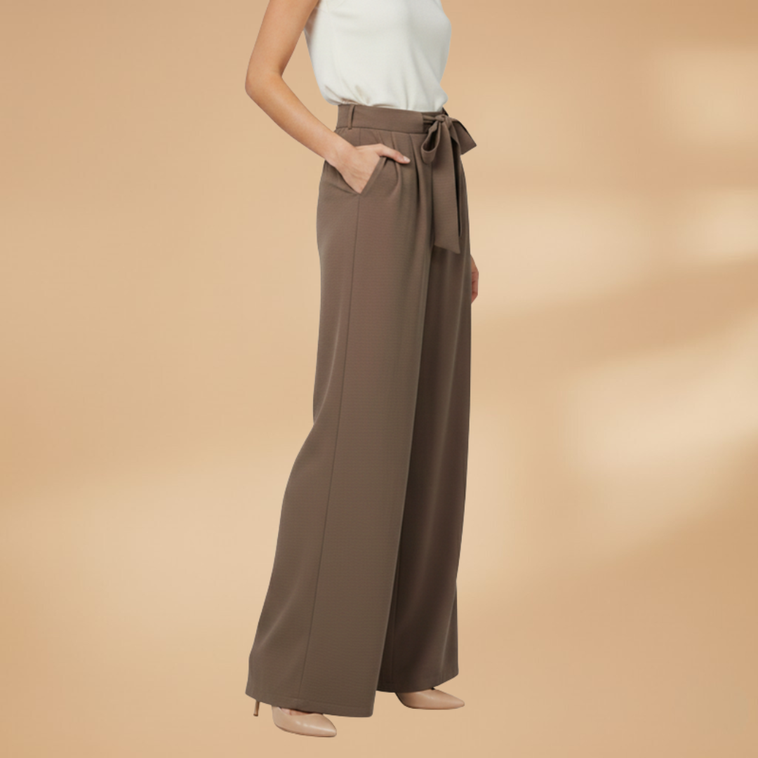 Palazzo Trousers with Wide Legs and Waist Tie for Women