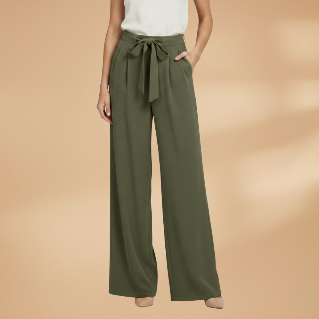 Palazzo Trousers with Wide Legs and Waist Tie for Women