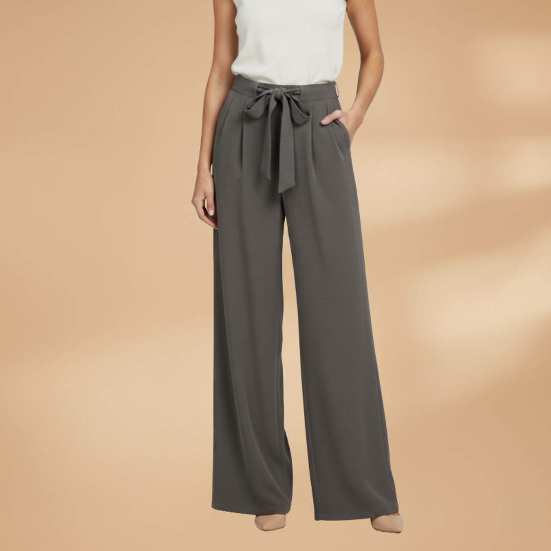 Palazzo Trousers with Wide Legs and Waist Tie for Women