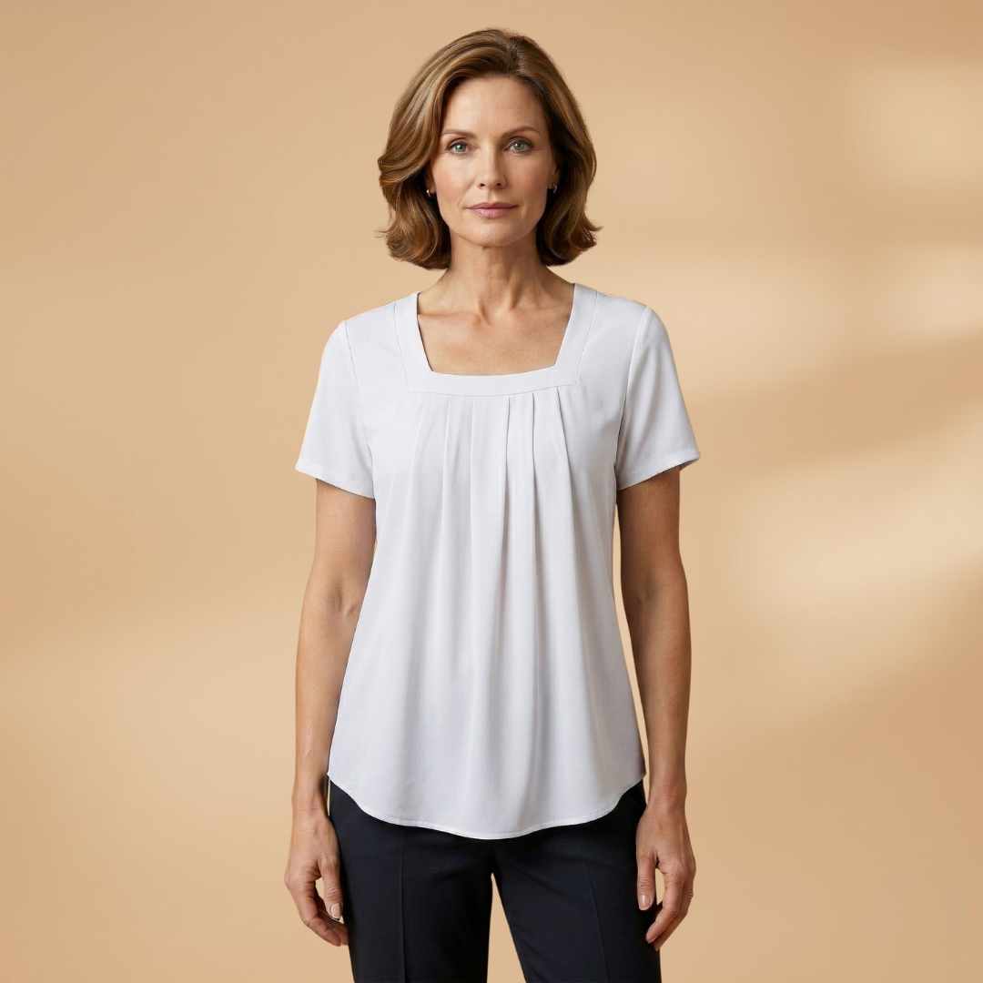 Pleated Summer Blouse with Square Neckline for Women