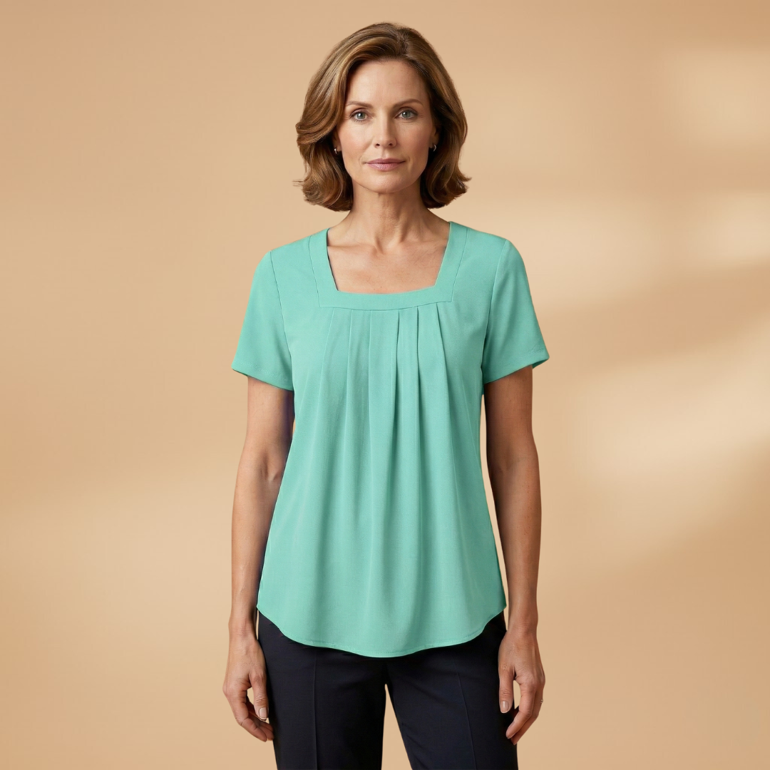 Pleated Summer Blouse with Square Neckline for Women