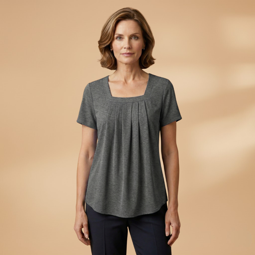 Pleated Summer Blouse with Square Neckline for Women