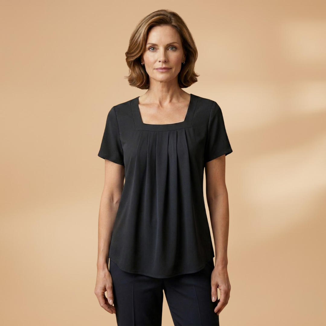 Pleated Summer Blouse with Square Neckline for Women
