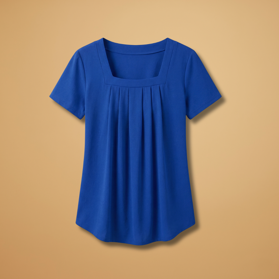 Pleated Summer Blouse with Square Neckline for Women