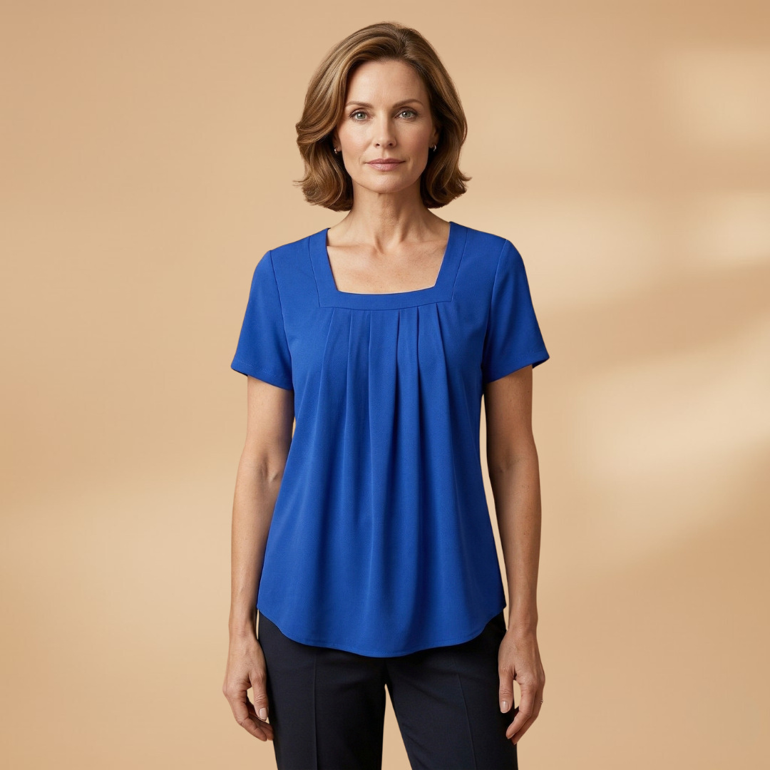 Pleated Summer Blouse with Square Neckline for Women