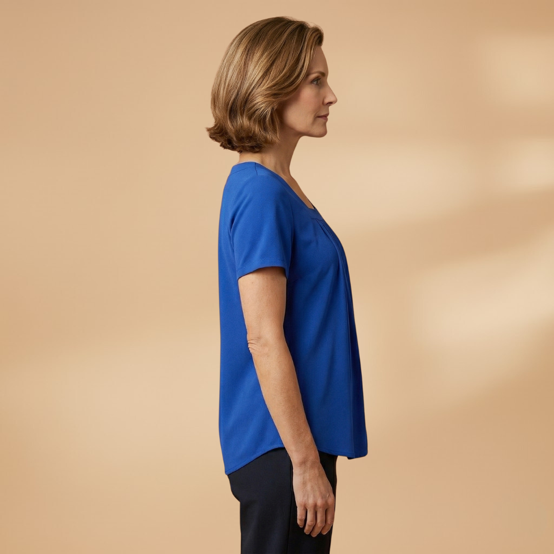 Pleated Summer Blouse with Square Neckline for Women