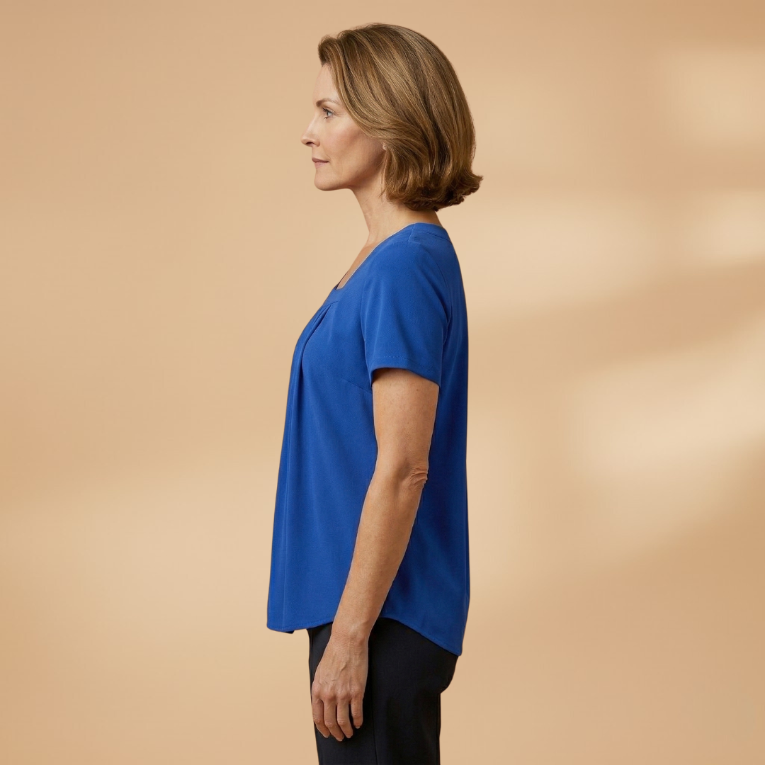 Pleated Summer Blouse with Square Neckline for Women