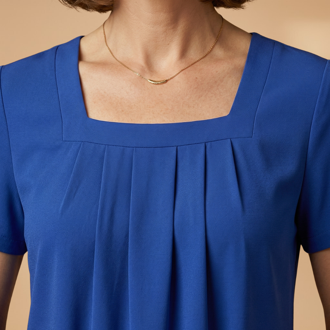 Pleated Summer Blouse with Square Neckline for Women