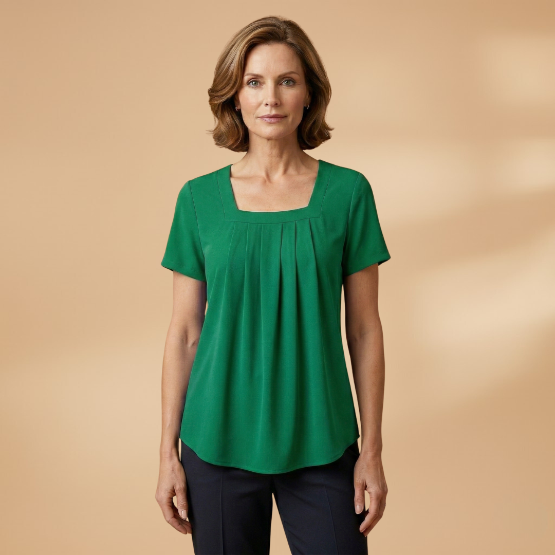 Pleated Summer Blouse with Square Neckline for Women