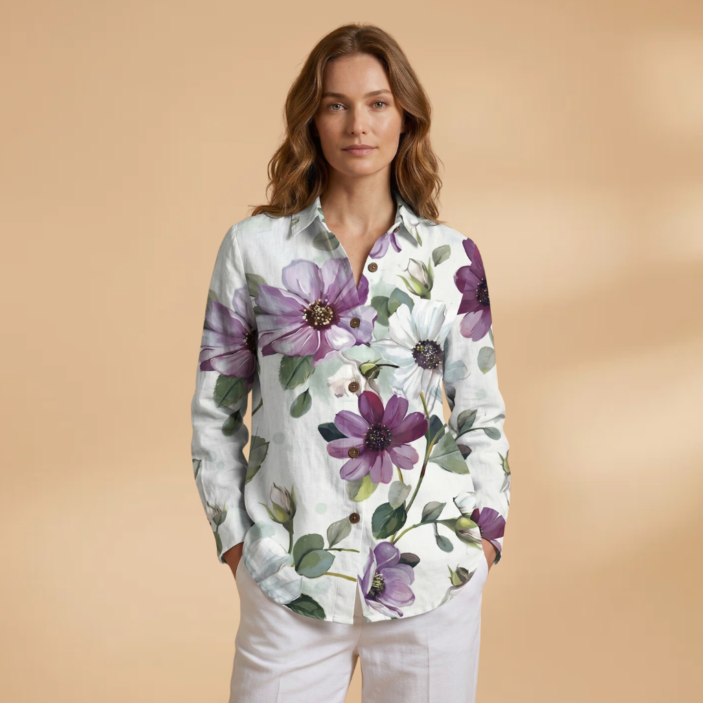 Printed Blouse Short Sleeves and Round Neckline for Women