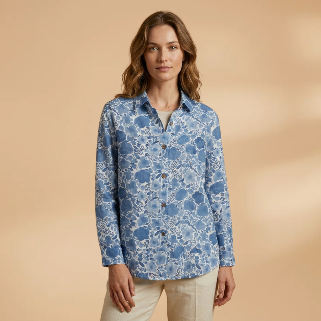 Printed Blouse Short Sleeves and Round Neckline for Women