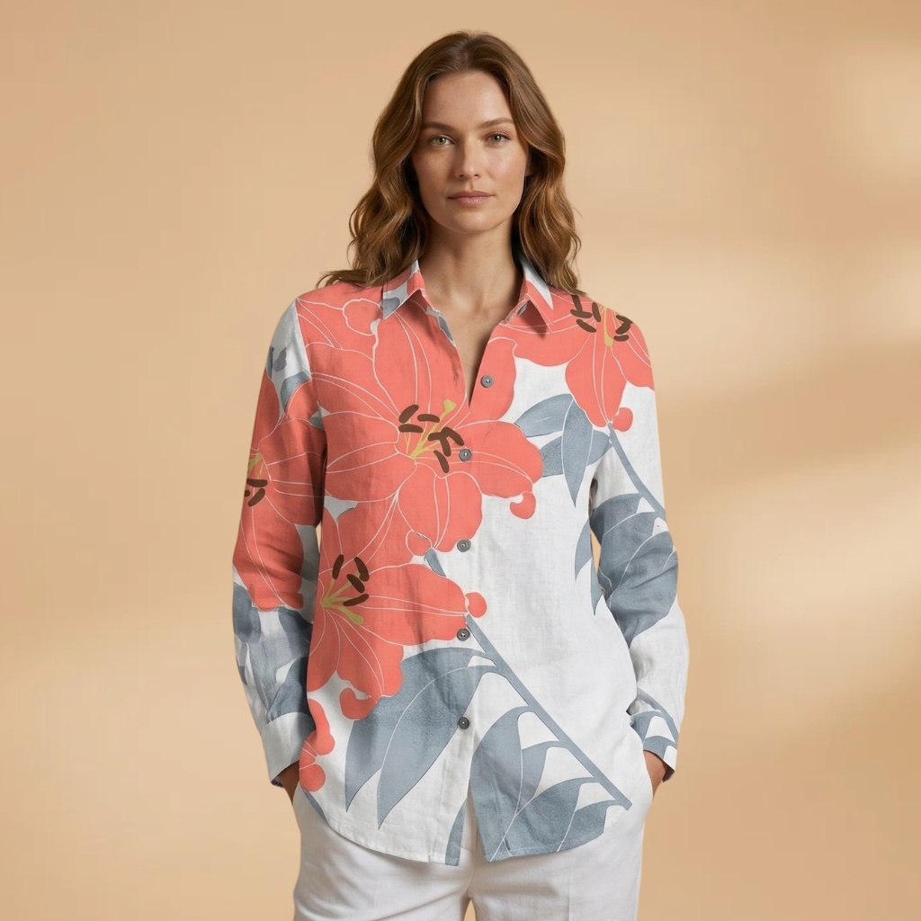 Printed Blouse Short Sleeves and Round Neckline for Women