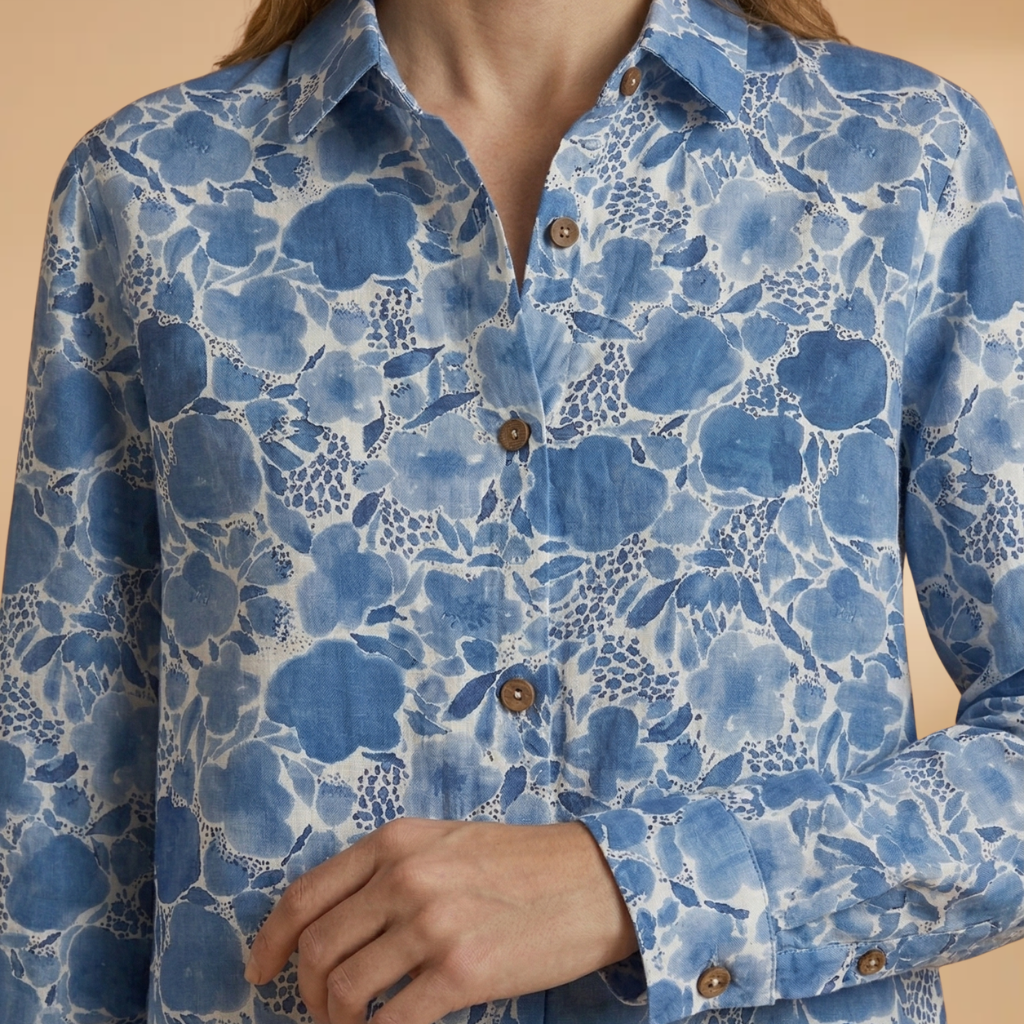 Printed Blouse Short Sleeves and Round Neckline for Women
