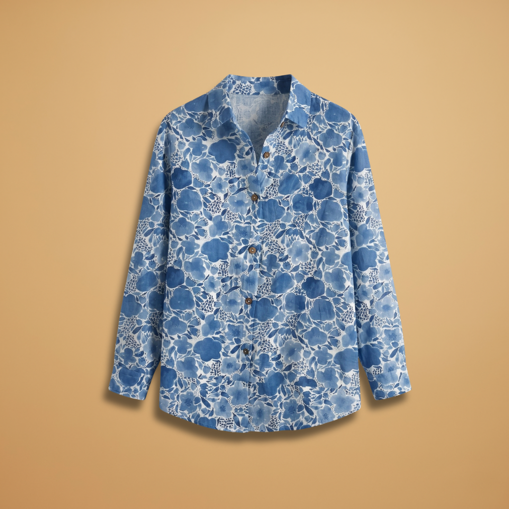 Printed Blouse Short Sleeves and Round Neckline for Women