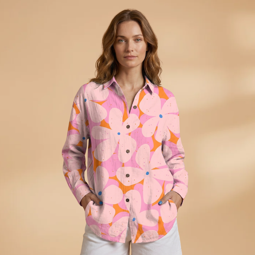 Printed Blouse Short Sleeves and Round Neckline for Women