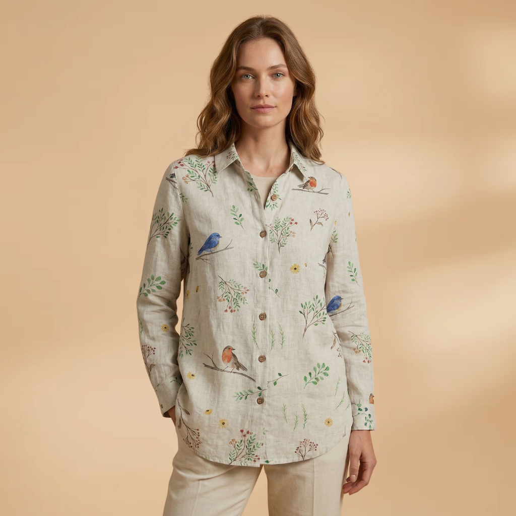 Printed Blouse Short Sleeves and Round Neckline for Women