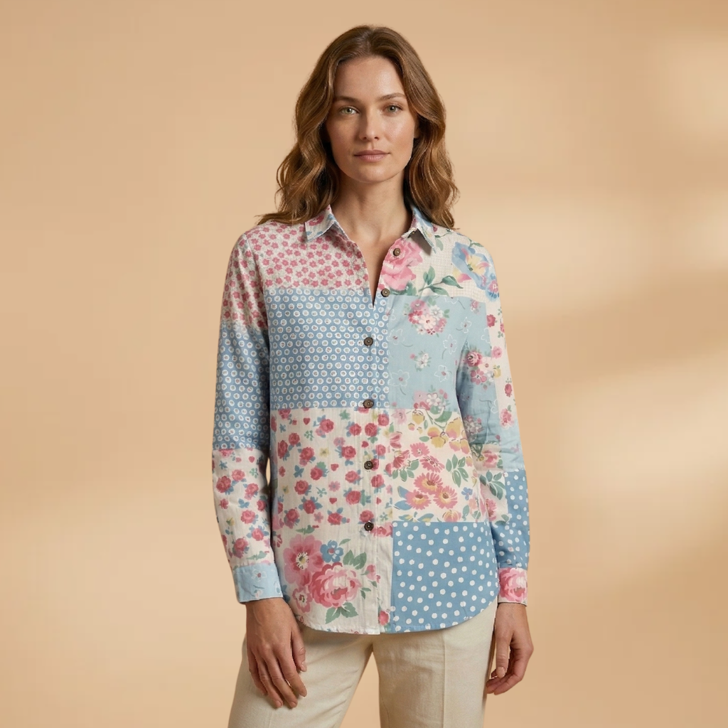 Printed Blouse Short Sleeves and Round Neckline for Women