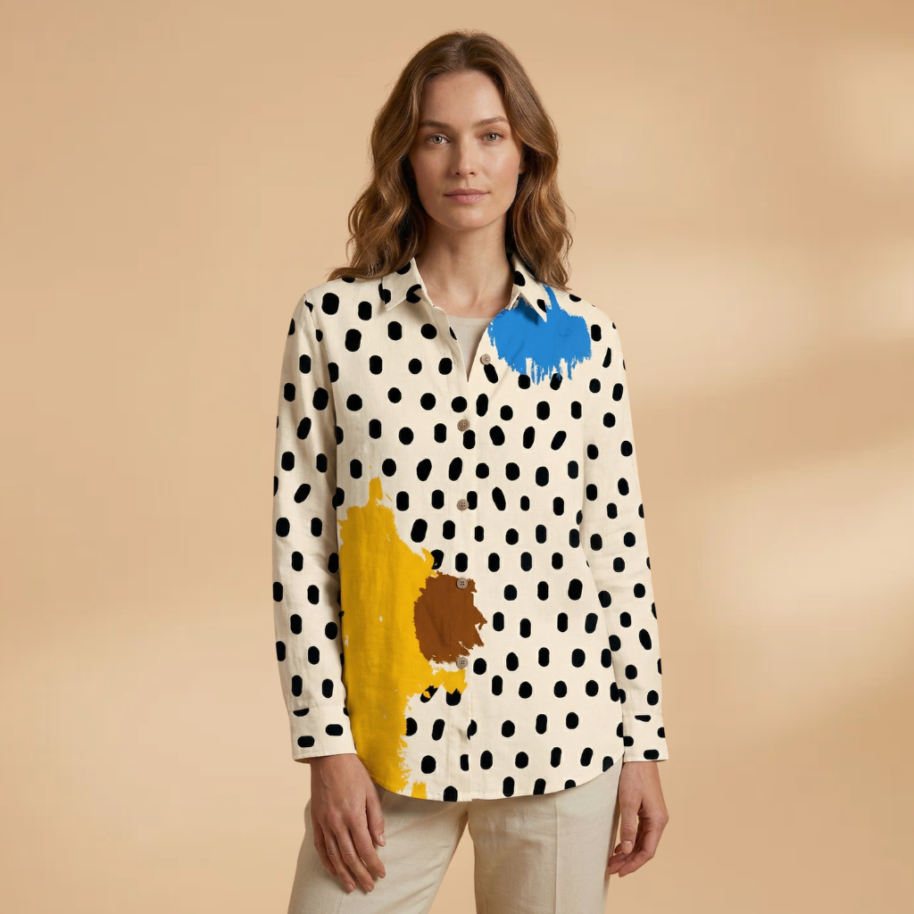 Printed Blouse Short Sleeves and Round Neckline for Women