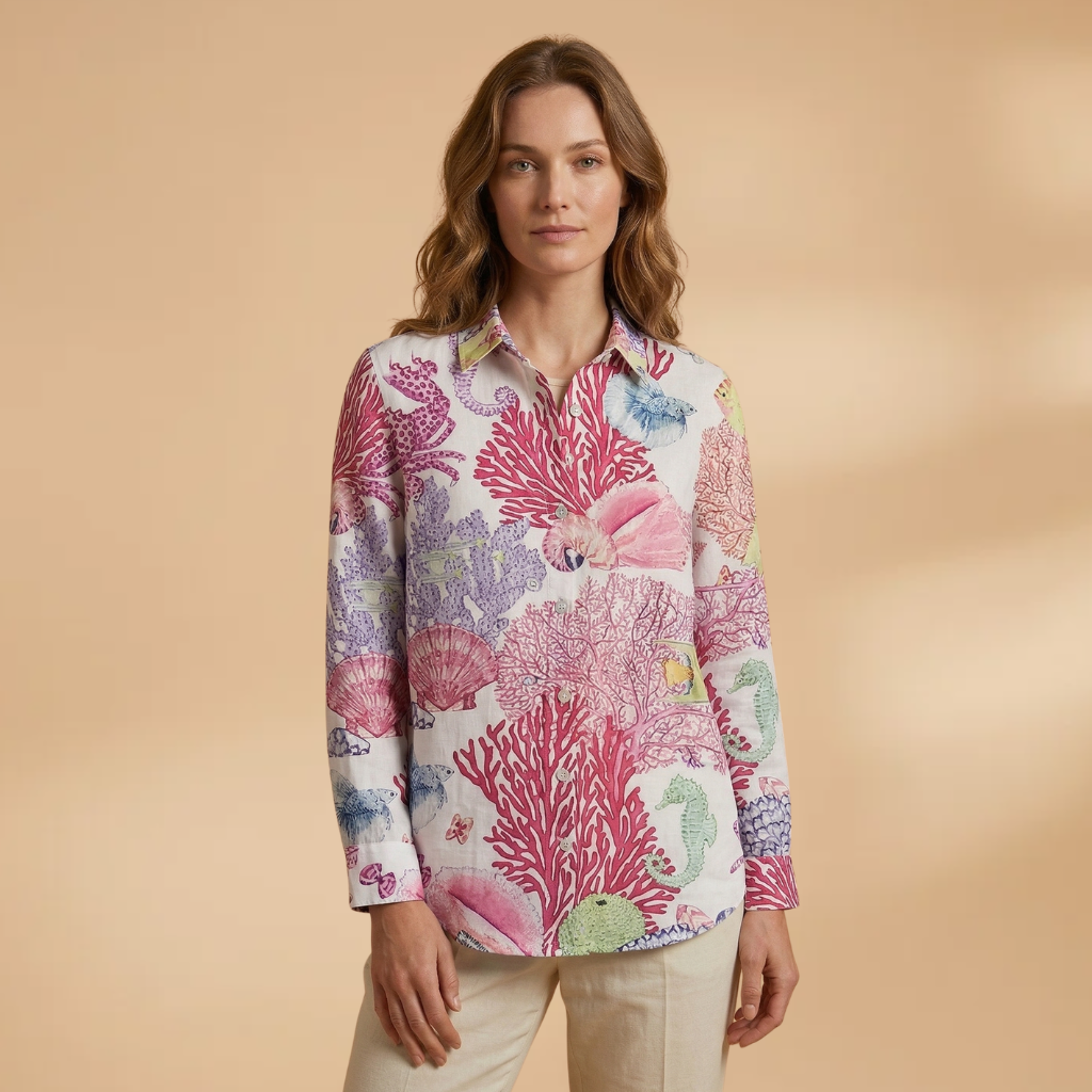 Printed Blouse Short Sleeves and Round Neckline for Women