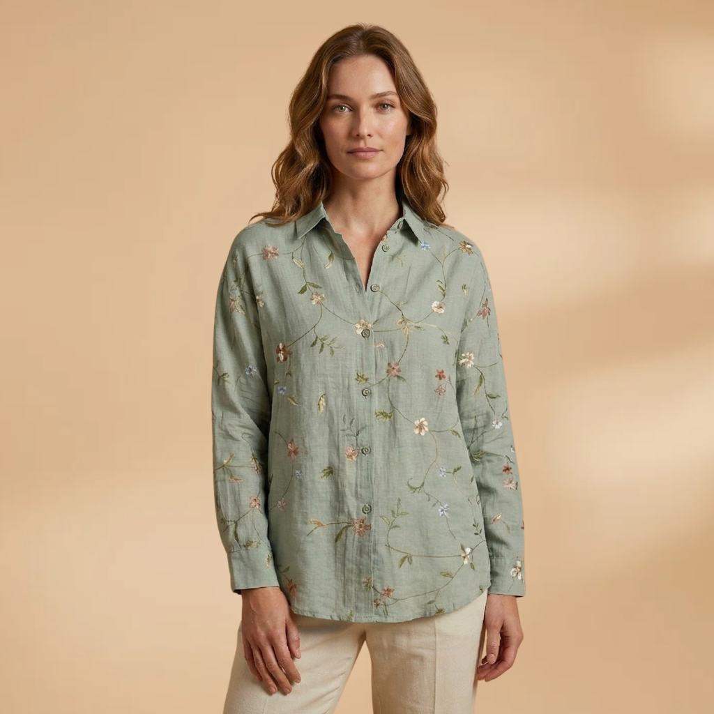Printed Blouse Short Sleeves and Round Neckline for Women
