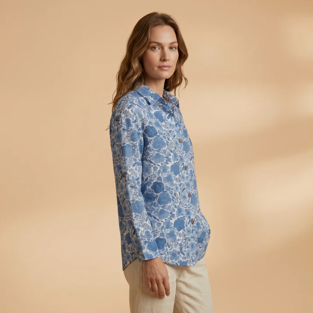 Printed Blouse Short Sleeves and Round Neckline for Women