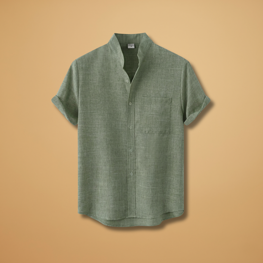 Shirt with Stand-Up Collar and Rolled Sleeves for Women