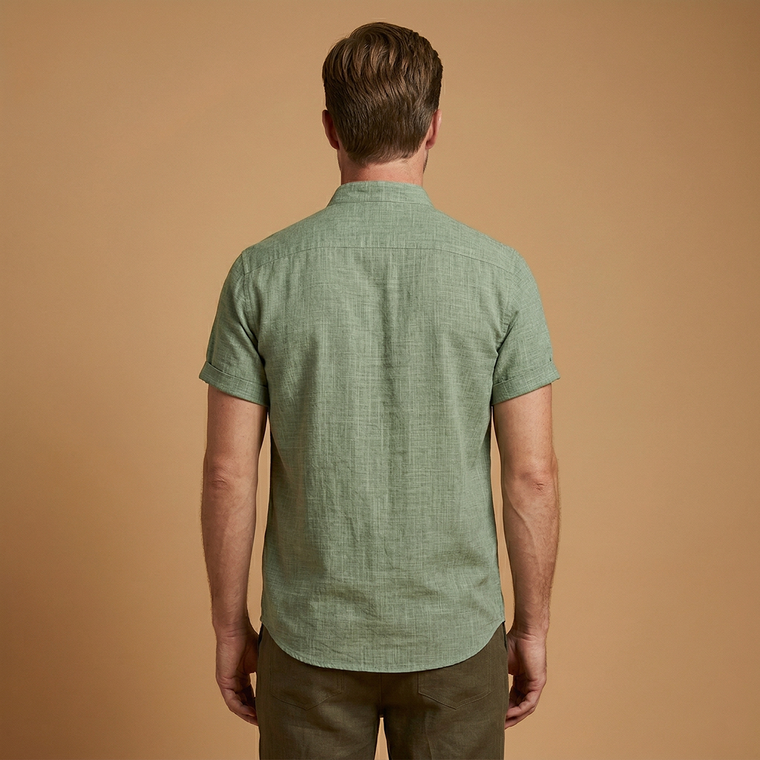 Shirt with Stand-Up Collar and Rolled Sleeves for Women