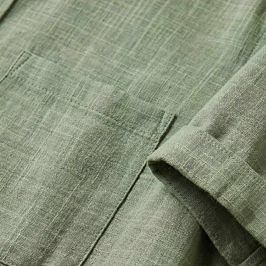 Shirt with Stand-Up Collar and Rolled Sleeves for Women