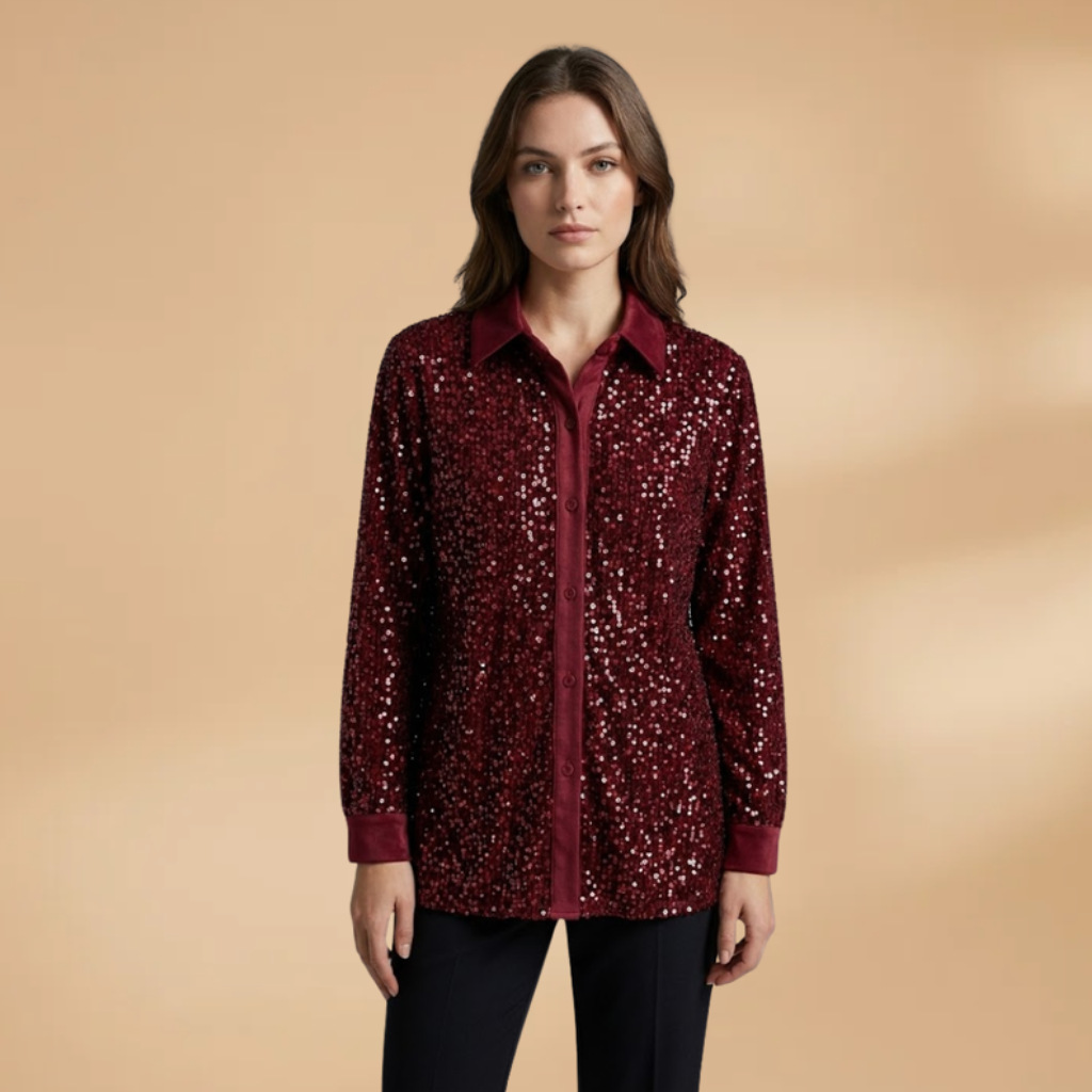 Shirt with sequins and button fastening for Women