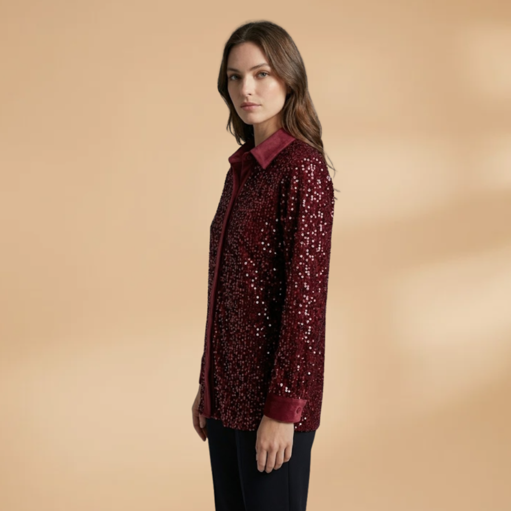 Shirt with sequins and button fastening for Women