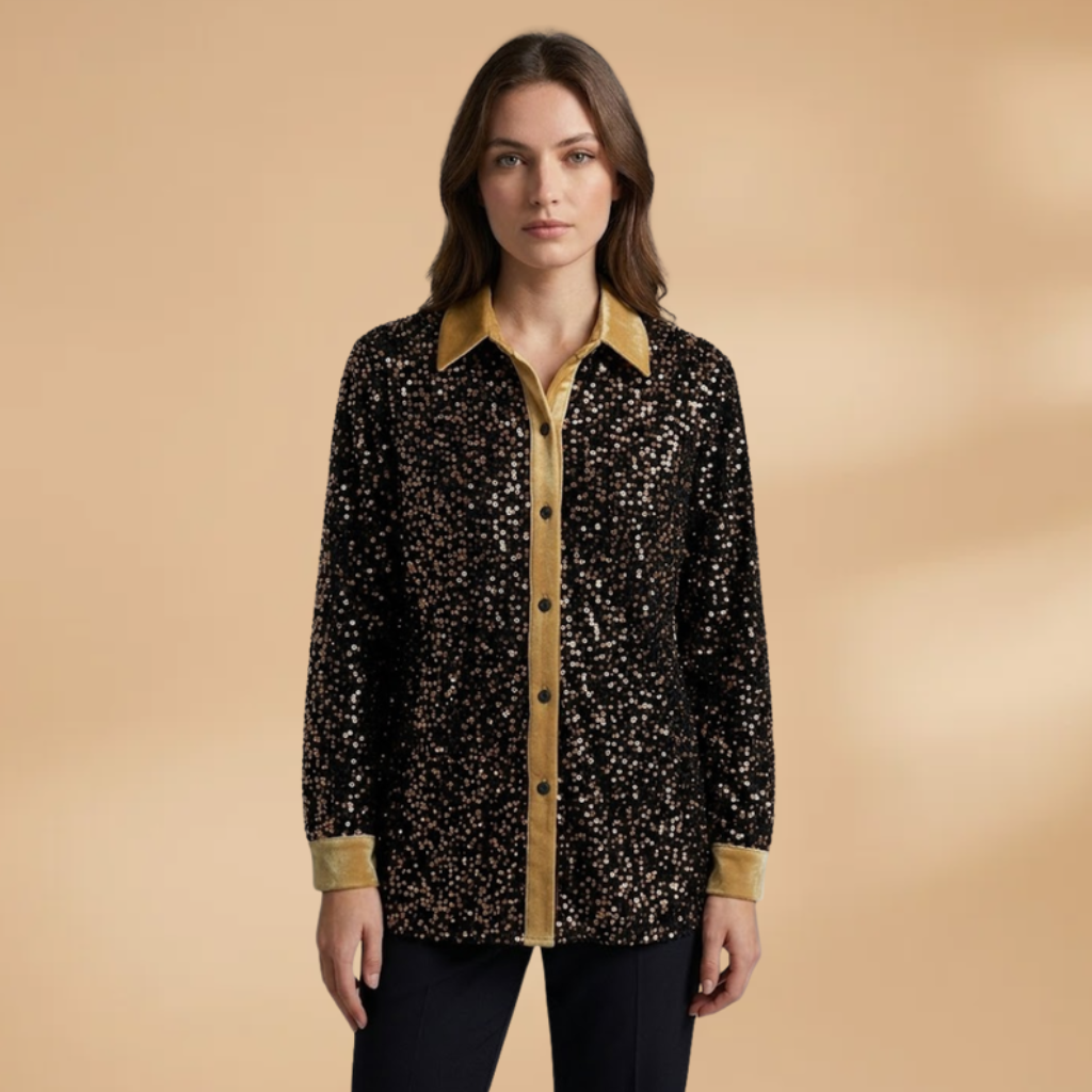 Shirt with sequins and button fastening for Women