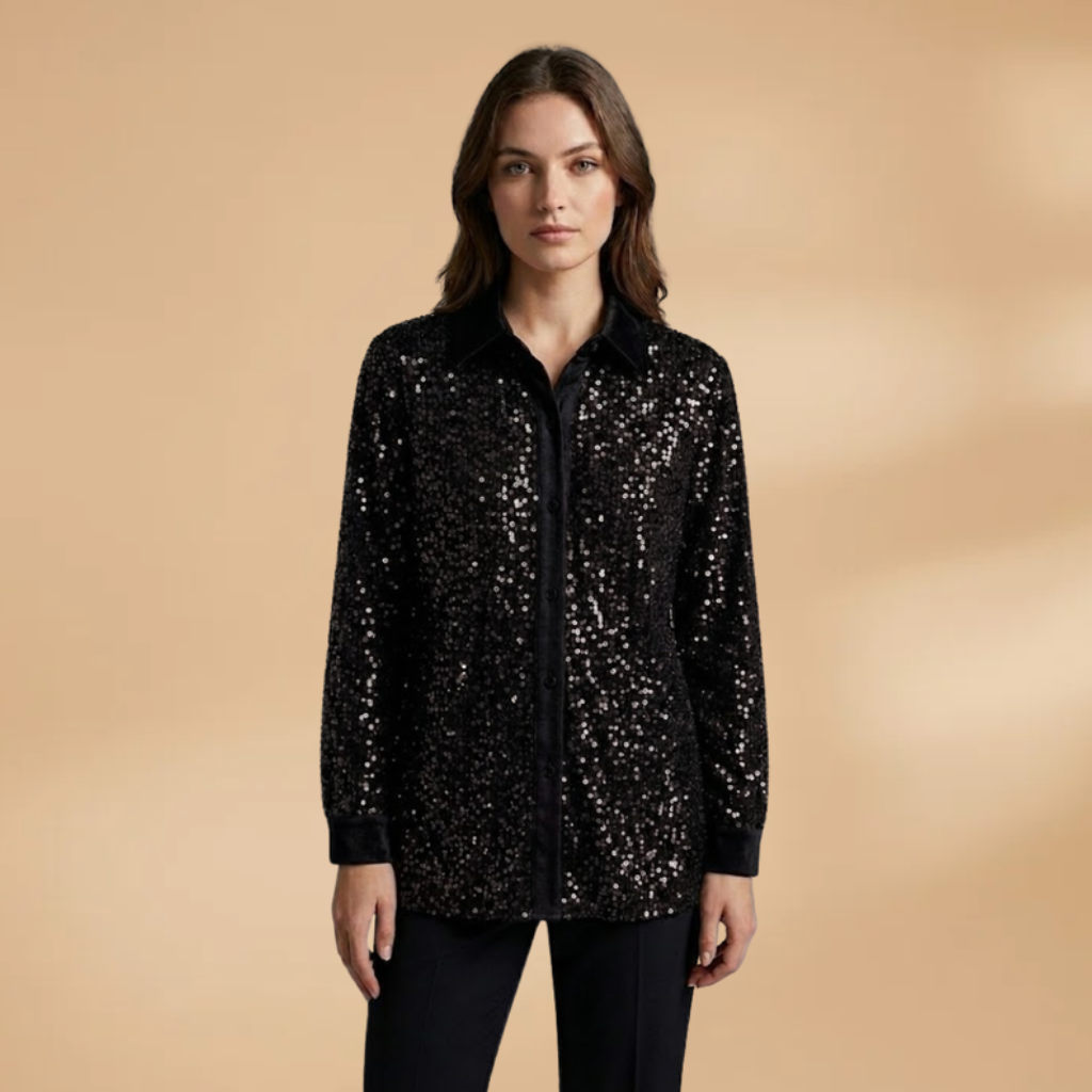 Shirt with sequins and button fastening for Women