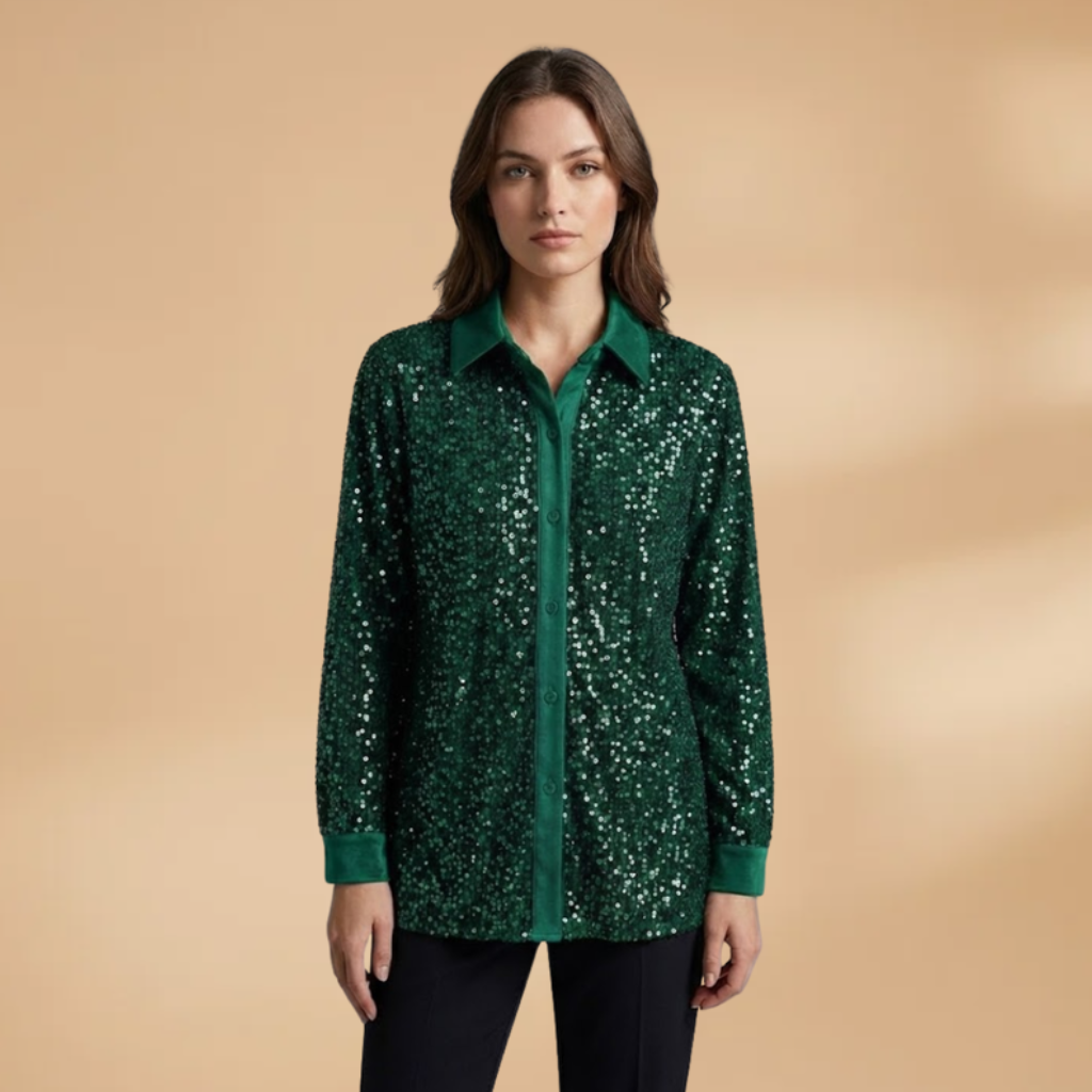 Shirt with sequins and button fastening for Women