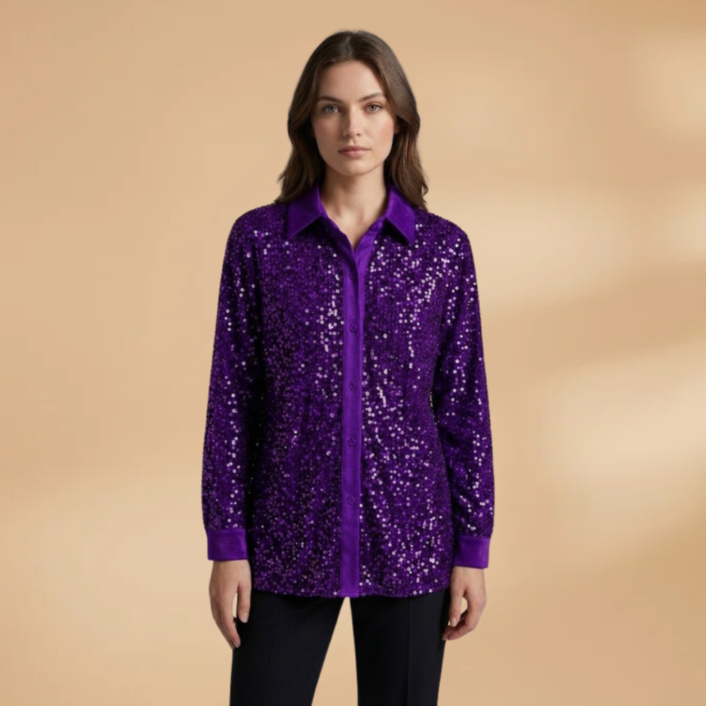 Shirt with sequins and button fastening for Women