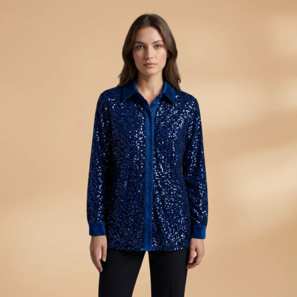 Shirt with sequins and button fastening for Women
